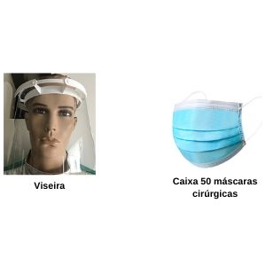 KIT Covid Básico (50 Máscaras Cirurgicas + 2 Viseiras)